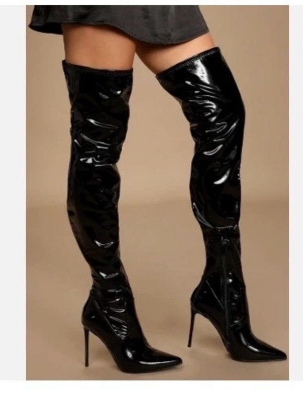 Steve Madden Viktory Patent Faux Leather Thigh High Stiletto Boots Toe Over Knee